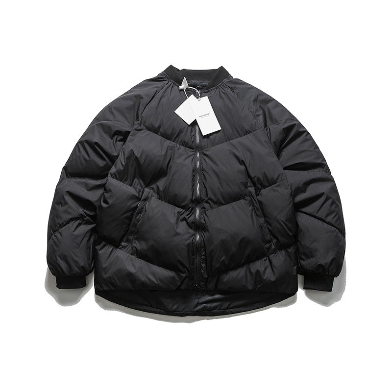 Unisex Winter Cotton Coat Baseball Collar Cotton-Padded Clothes Retro Loose Puffer Cotton-Padded Clothes