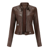 Red Leather Jacket Spring and Autumn Stand Collar Lady Leather Jacket