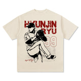 Men Vintage baseball T-Shirt Liu Xianzhen retro hyunjin ryui print short-sleeved crew neck casual T-shirt