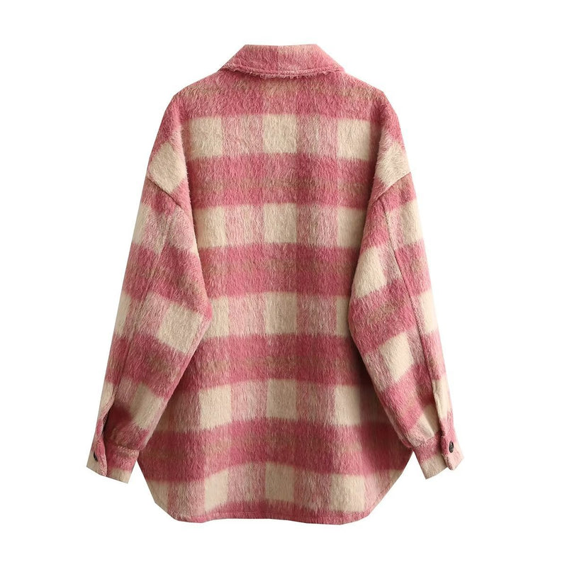 Women Jacket Autumn and Winter Plaid Mohair Coat Woolen Thick Coat