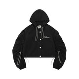 Women Jacket Pleated Drawstring Long Sleeve Hooded Cardigan Coat