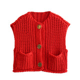 Women Tops Spring/Summer Knitted Vest Single Breasted Short Vest