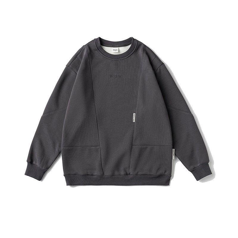 Unisex Winter Cotton Coat round Neck Sweater Retro Long Sleeve Velvet Hoodie