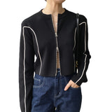 Women Cardigan Sweater Zipper Short Jacket Knitted Hong Kong Style Sweater Coat 20238t7217