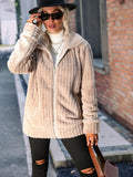 Women Trench Coat Lapel Long-Sleeve Zipper Mid-Length Double-Sided Plush Coat