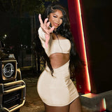 Women Dresse Spring Summer Slim-Fit Long Sleeve Short Hip-Hugger Dress Hollow Skirt