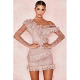 Harlem Night Attire Long Sleeve Lace Screen Hollow Lace Mini Sheath Dress