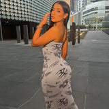 Women Dresses Spring and Summer Print Hollow Backless Slim Fit Dress