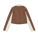 Women Jacket Color Matching PU Leather Short Coat Motorcycle Clothing Jacket