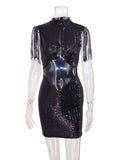 Women's Evening Gown Sexy Sheer Mesh Stitching Sequins Dress Evening Dress