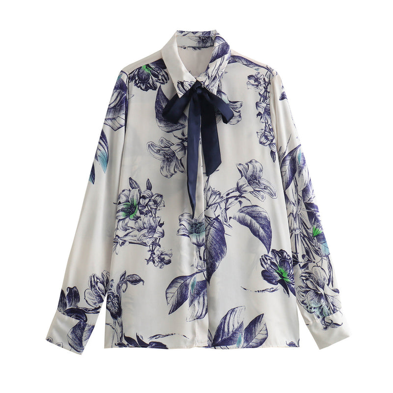 Women Tops Summer Bow Shirt Single-Breasted Top