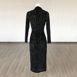 Women Evening Dress Mesh Sexy Transparent Dress round Neck Long Sleeve