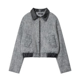 Women Jacket Stitching Lapel Short Jacket Autumn and Winter Zipper Cardigan Outerwear