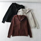 Women Sweater Knitwear Double Zipper Lapel Sweaters Cardigan Polo Collar Turtleneck Sweater Coat