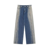 Men Jeans Washed Burr Straight Wide Leg Jeans Men's and Women's Denim Trousers