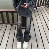 MIJKO Mens Vintage Pants MIJKO Mens Women's Flared High Street Slim-Fit Jeans