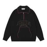 Unisex Sweater Autumn Polo Collar Embroidered Sweater
