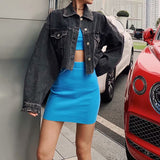 Women Jacket Washed and Worn Loose Short Lapels Jeans