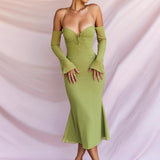 Women Dresses Chiffon Sexy Backless Dress Long Sleeve (Bla0420)