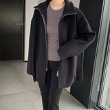 Women Cardigan Sweater Winter Zipper Coat Lapel Ins Long Sleeve Loose Sweater 1t8835