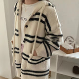 Women Knitwear Autumn and Winter Striped Hooded Sweater Coat