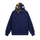 Bathing Ape Hoodie Autumn and Winter Shark Head Color Matching Cardigan Loose Sweater Jacket