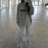 Women Knitwear Autumn and Winter Letter Hooded Sweater Loose Pullover