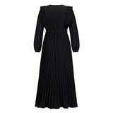 Women Date Dress Autumn and Winter V-neck Long Sleeve Pleated Dress