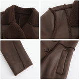 Red Leather Jacket Lapel with Velvet Leather Suede Coat for Women