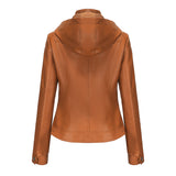 Red Leather Jacket Spring and Autumn Hooded Leather Coat Women's Detachable Hat Windproof Jacket