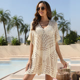 Women Knit Beach Cover Knitted Hollow out Sun Protection Shirt Beach Sun Protection Clothing