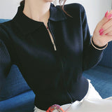 Women Knitwear Autumn and Winter Zipper Polo Collar Sweaters Cardigan