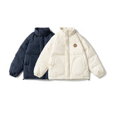 Unisex Winter Cotton Coat Pocket Decoration Stand-up Collar down Jacket Retro Loose and Warm down Jacket