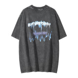 Men Vintage T-Shirt Printed T-shirt Washed Distressed round Neck Short Sleeve