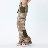 Men Sweatpants Stitched Camouflage Overalls Punk Loose Straight-Leg Wide-Leg Pants