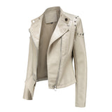 Red Leather Jacket Rivet Leather Clothing with Stand Collar Spring and Autumn Coat Women's Rivet Leather Clothing