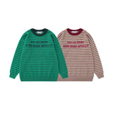 Unisex Sweater Autumn Striped Embroidery Stitching Sweater
