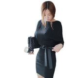 Women Maxi Dress Autumn and Winter Long Sleeve Lace-up Long Knitted Dress