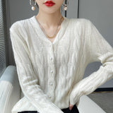Women Knitwear Spring and Autumn Retro Twist V-neck Sweater Loose Knitted Cardigan