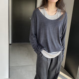 Women Knitted Two-Piece Set Spring Loose Sweater round Neck Vest Blouse Ab29