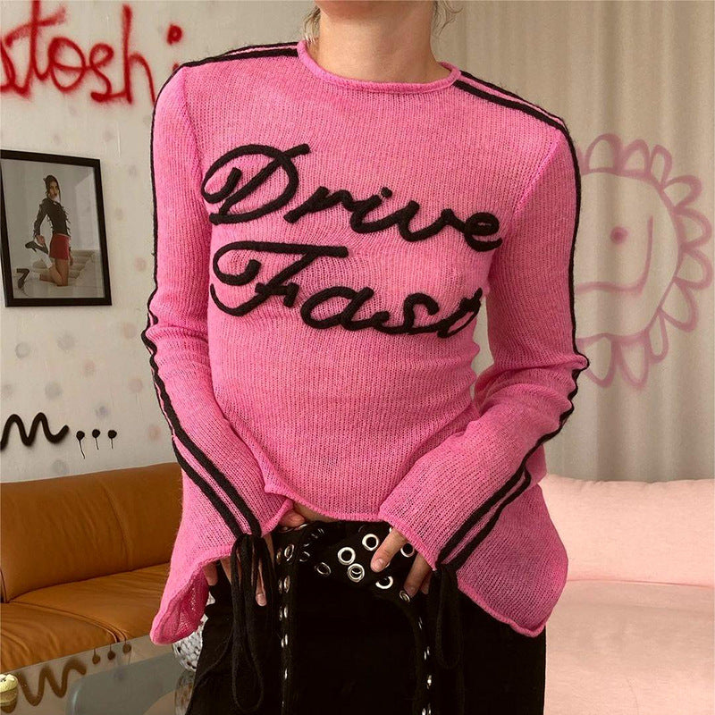 Women Knitted Sweater Loose Embroidered Woolen Top