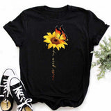 Maycaur Women's T-shirt Casual Kawaii Sunflower Butterfly