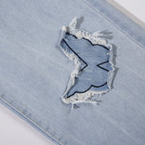 Women Pants Butterfly Affixed Cloth Embroidered Jeans Washed Straight-Leg Pants Loose Trousers