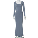 Women Dresses Casual Long Sleeve Slim Fit Camisole Dress (Bla0420)