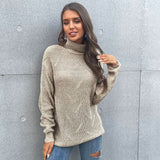Women Knitted Sweater Autumn and Winter Leisure Women's Clothing Loose-Fitting Solid Color Long Sleeves High Collar Bottoming Sweater