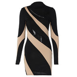 Women Dresses Spring Hollow round Neck Long Sleeve Slim Fit Dress