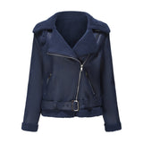 Red Leather Jacket Fall/Winter Suede Fabric Jacket Turn-down Collar Coat