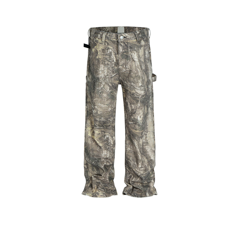 MIJKO Men's Vintage Pants MIJKO slim-fit trousers men's and women's straight camouflage old faded jeans