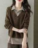 Women Knitted Pullover Spring and Autumn Loose Long-Sleeved Sweater Top