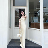 Women Dresses Summer Slim Fit Long Dress Satin off-the-Shoulder Dress